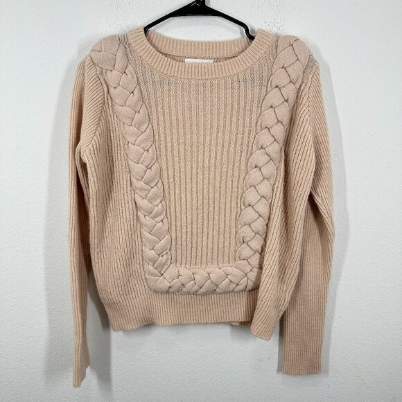 Intropia Italian Wool Beige Cable Knit Braided Crewneck Sweater Quiet Luxury - Picture 1 of 6